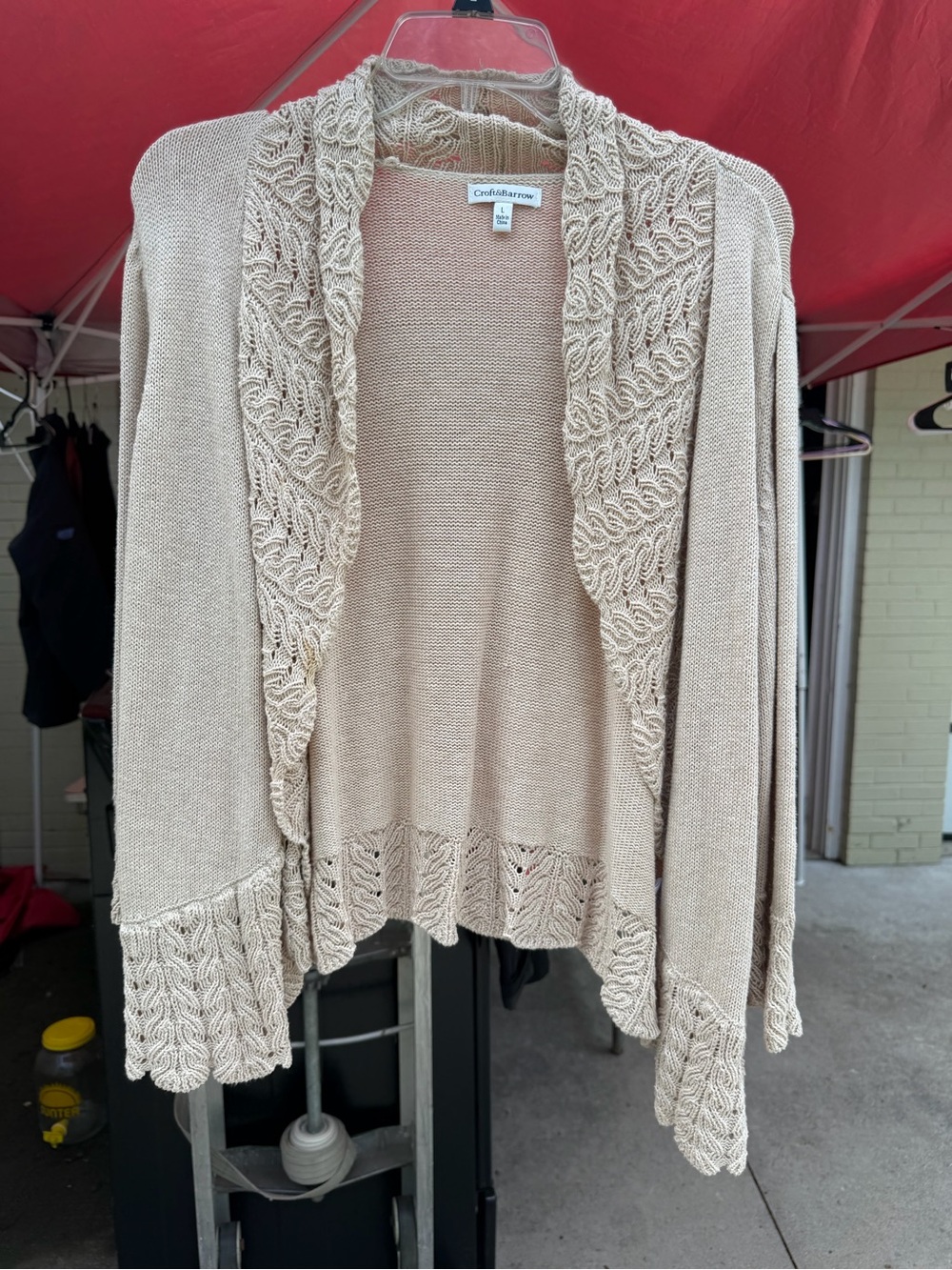 Croft & Barrow Textured Open Front Cardigan in Beige Like New